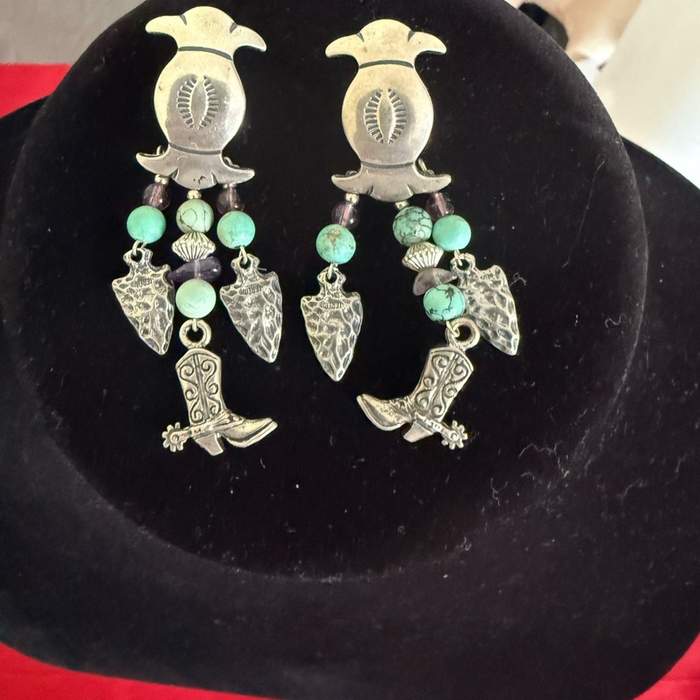 Sterling Silver and Turquoise Western Earrings